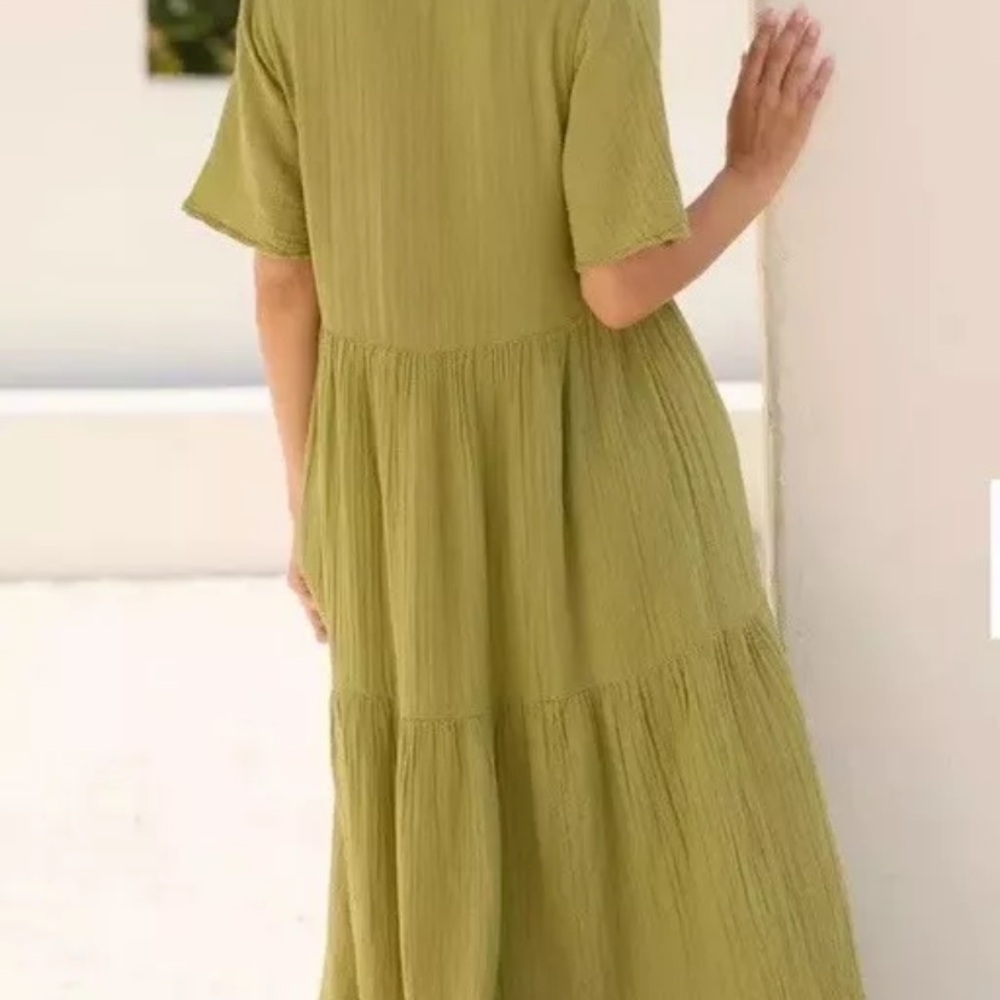 Anthropologie The Kallie Flowy Olive Green Maxi Dress XS Guaze New NWT BOHO HTF - Picture 6 of 12